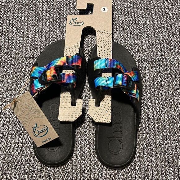 Chaco Chillos Sandal Slides Children’s Dark Tie Dye Size 2 New - Picture 2 of 7
